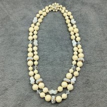 White Glass Cream Bead Double 2 Strand Vintage Necklace Japan Fancy Clasp - £22.07 GBP