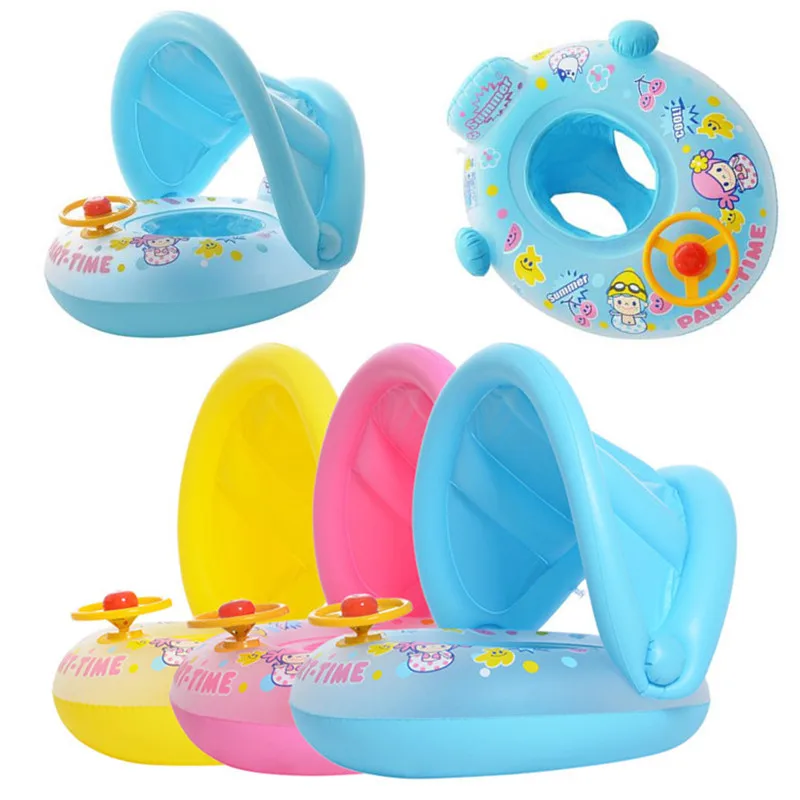 Cartoon Inflatable Baby Swim Ring Seat Floating Sunshade Toddler Swim Circle - £9.53 GBP+