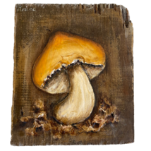 1970s Rosina Folk Art Mushroom Painting On 5.25 X 5.75 Wood Block - £31.19 GBP