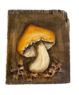 1970s Rosina Folk Art Mushroom Painting On 5.25 X 5.75 Wood Block - £31.72 GBP