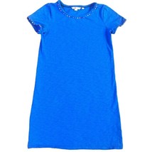 Boden Blue Short Sleeve Crew Neck Dress Pom Pom Trim 100% Cotton Size 2 Women&#39;s - $32.65