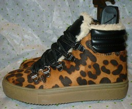 Wonder Nation Girls Lace Up Boots Faux Suede Size 5 Leopard Print NEW - £17.37 GBP