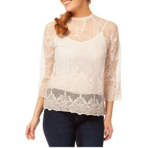 Sheer Lace Blouse CoverUp Top creme M - $15.00