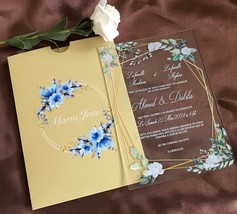 Begie Gold Pocket Envelope,Acrylic Wedding Invitation,10pcs Custom Acrylic Menu - £25.57 GBP+