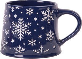 17oz Blue Full Color Mug W-Wht Wax Resist Snowflakes Design Set of 2 - £33.45 GBP