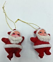 Vintage 2&quot; Mini Dancing Santa Flocked Blow Mold Ornaments Set of 2 - £10.11 GBP