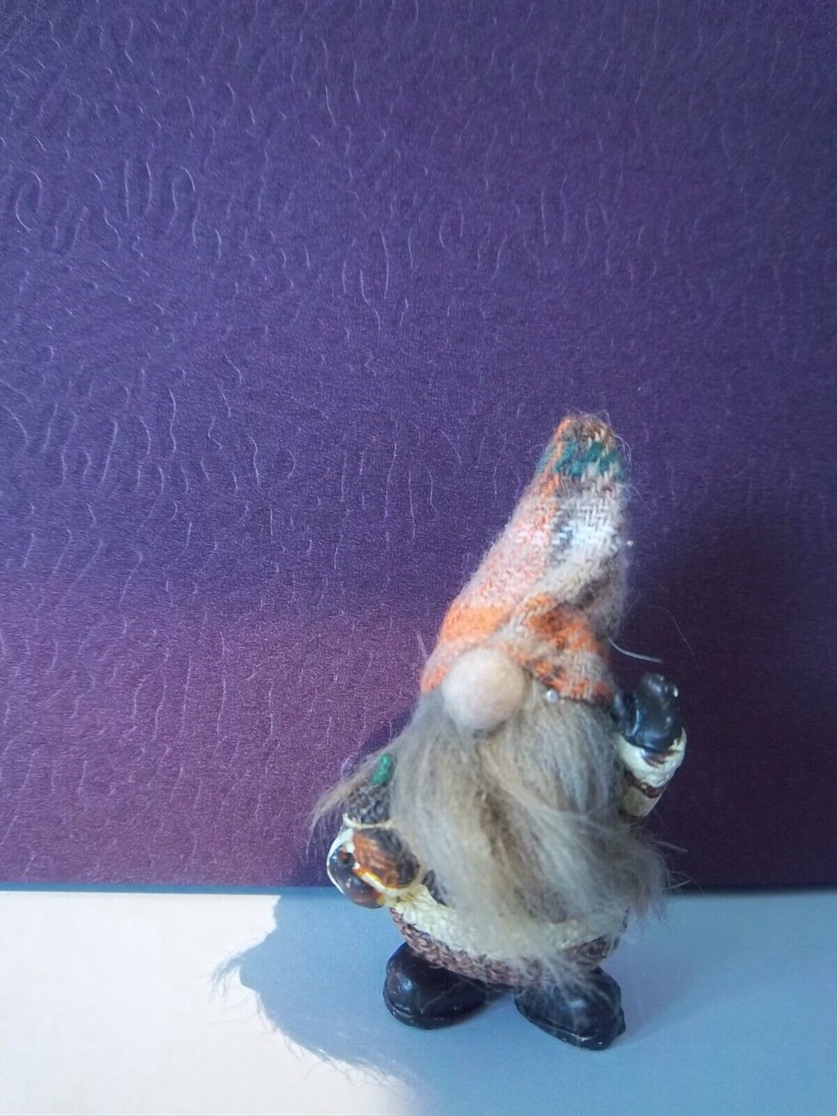 Cute Gnome Figurine with Acorn and Plaid Hat approx 2.5&quot; - $5.45