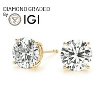 3.2Ct IGI Certified HI/VS2 Round Lab Grown Diamond Studs Earring 14K Yellow Gold - £1,522.57 GBP