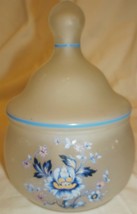 Westmoreland Frosted Glass Forget Me Not Blue Flower Design Covered Bowl Jar - £12.78 GBP