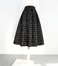Women Black Tweed Midi Skirt Winter Holiday Outfit  A-line Midi Pleated Skirt 