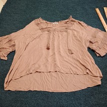 Maurices Womens Shirt Plus 4 Brown Tasseled Flowy Boho V Neck Flutter - £8.80 GBP