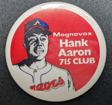 Hank Aaron Atlanta Braves 1974 Magnavox 715 Club 2-1/2&quot; Pinback Button - NICE! - £12.38 GBP