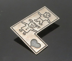 MEXICO 925 Silver - Vintage Oxidized Children Heart Letter L Brooch Pin - BP7190 - £31.93 GBP