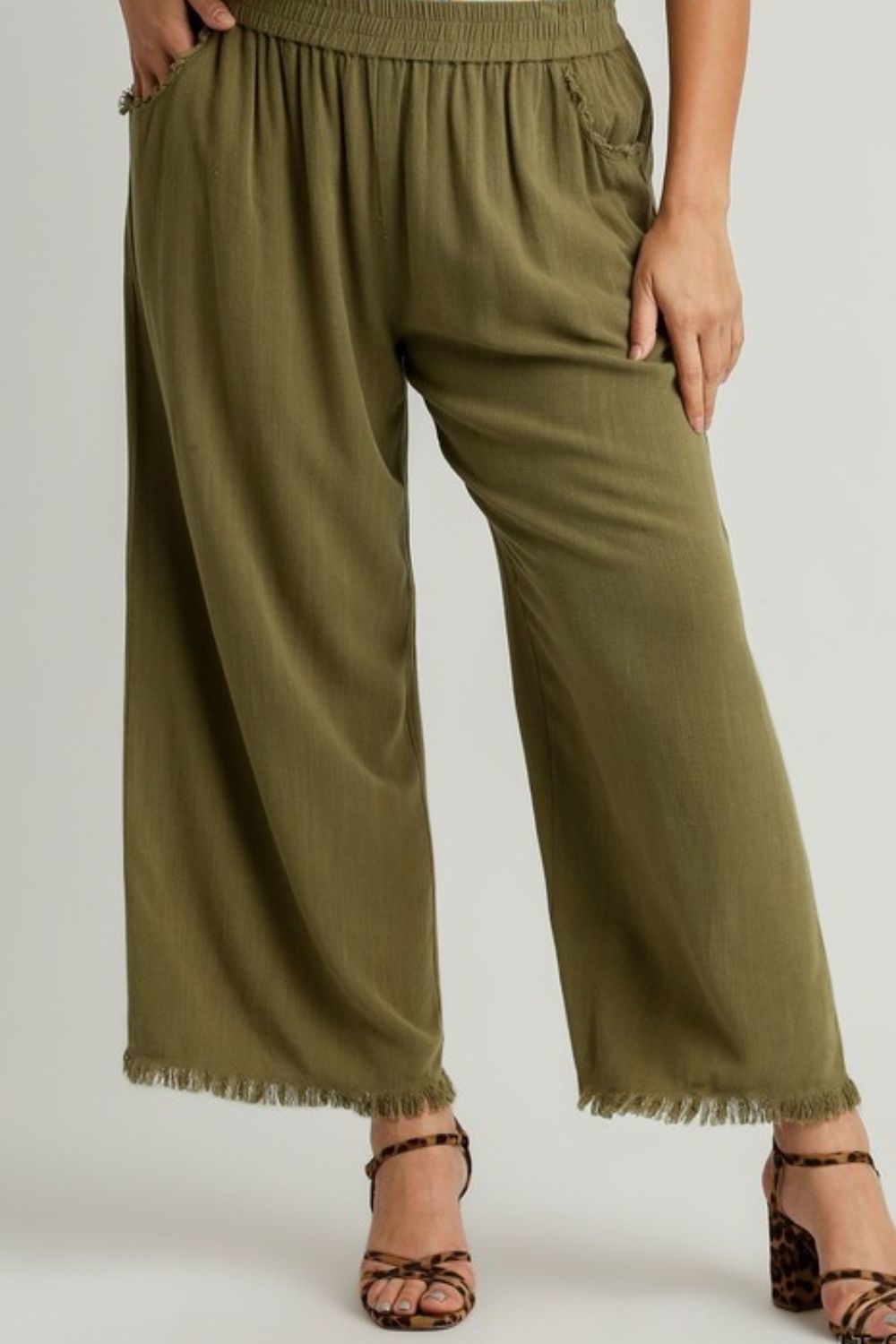 Umgee Full Size Linen Blend Elastic Waistband Wide Leg Pants Plus Size Item image 2