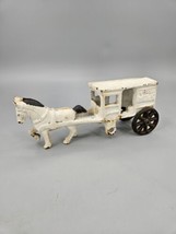 Vintage Cast Iron “Fresh Milk” Horse Drawn Wagon Collectible 7” White Black - $6.02
