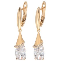 Fashion 585 Rose Gold Long Earrings for Women Water Drop Purple Natural Zircon D - £7.10 GBP