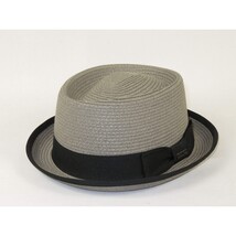 Men's Broner Summer Hat Woven Straw Style Porkpie STAND UP 88-8609 Gray image 4