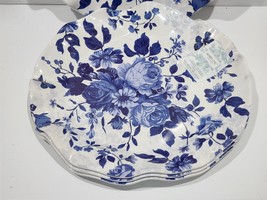 4pc Shabby Chic Blue Floral Melamine Dinner Plates Set NEW - $46.52