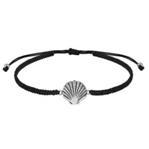 Nature&#39;s Treasure Shell Sterling Silver Charm on Black Rope Adjustable Bracelet - £11.60 GBP