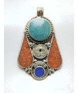 Tibetan Turquoise Coral Handmade Ethnic Gift Nepali Jewelry Pendant - $70.07 CAD