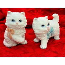 Pair of 2 Vintage HOMECO White Persian Kittens Porcelain Cats #1428 NO F... - $24.27