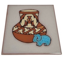 Cleo Teissedre Hand Painted 4&quot;  Tile Coaster Trivet Art Zuni Fetish Ram ... - £44.57 GBP