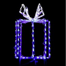 Large Blue Package Christmas Gift Outdoor LED Lighted Decoration Steel Wireframe - £134.52 GBP