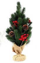 Christmas Tree 20 inch Table Top Plastic with Cones and Berries Burlap Bottom - £11.25 GBP