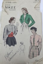 VTG 1940s Sewing Pattern Vogue #3198 Size 15 Bust 33 Hip 37 Bolero Jacket - $17.82