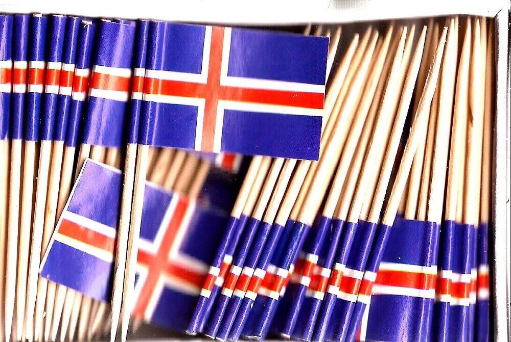 Box of 100 Iceland Toothpick Flags, 100 Small Mini Icelandic Flag Cupcak... - $7.90