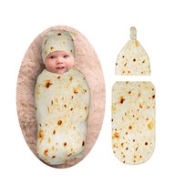 Burrito Taco Tortilla Newborn Swaddle Blanket With Beanie Set, Soft And Stretchy - £14.85 GBP