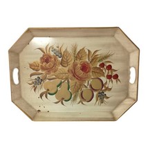Pilgrim Art Metal Floral Tray Tole Large Rectangle Hand Painted Colonial Shabby  - £43.35 GBP