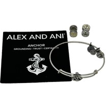 Alex and Ani Silver Anchor Bangle Bracelet and Anchor Ear Plug Earrings ... - $18.99