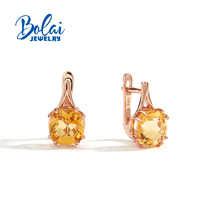 Simple clasp earrings wiht natural citrine cushion 8mm checkerboard fine jewlery - £31.96 GBP