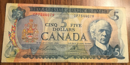 1972 Bank Of Canada Five Dollars 5$ Bank Note - £13.82 GBP