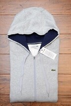Lacoste Sport SH7609 Mens Full Zip Gray Fleece Cotton Hooded Jacket Hood... - $65.33