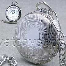 Pocket Watch Silver Color for Men 41 MM with Arabic Numbers Dial Fob Chain P87 - £17.32 GBP