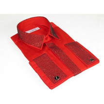 Men CEREMONIA Formal Shirt Rhinestone 100% Cotton Turkey #stn 28 tsb Red Fancy image 4