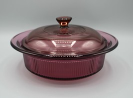 Corning Vision V-31-B Cranberry Glass 1 Qt Ribbed Round Casserole &amp; Pyre... - £17.40 GBP