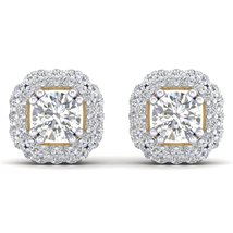 Womens Cubic Zirconia Cushion Shaped Halo Stud Earring in 14K Yellow Gold Plated - £47.94 GBP