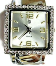 Rhinestone Paved Square Hinged Silver Tone Cuff TM Watch Analog New Batt... - $29.70