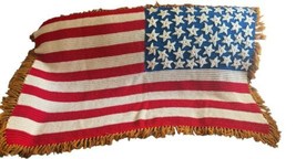 Rare Hand Crocheted Reverse American Flag Afghan Blanket 60” X 45” 4th Of July - £55.77 GBP