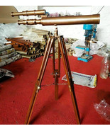 Antique Brass Telescope 18" With Wooden Tripod Stand Nautical Floor Standing