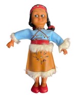 Vintage 11&quot; Plastic Native American Indian Girl Doll Made Hong Kong - £15.72 GBP