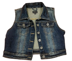 New Look Girl&#39;s Denim Jean Jacket Style Vest~Stretch~Distressed SZ M 34&quot; Bust - £11.75 GBP