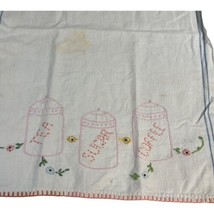 Tea Sugar And Coffee Jar Vintage Embroidered Kitchen Towel Cottage Core SEE - £18.45 GBP