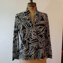 Jones New York Polka Dot Pattern Blouse Black White Tie Neck Scarf Size L - £14.54 GBP