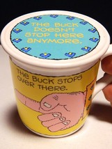 Vintage 1985 Hallmark Mug Mates Coffee Cup With Lid The Buck Stop Over There  - $24.70