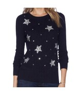 Kate Spade Navy Blue Silver Sequin Star Constellation Cashmere Sweater s... - $828.93 MXN