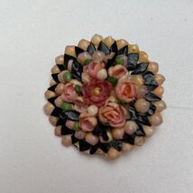 Vintage Celluloid Floral Brooch Pink Carved Flowers Mid Century Pin - $28.44